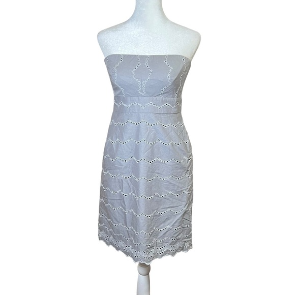 J.CREW 100% Cotton Strapless Eyelet Babydoll Mini Dress Scalloped Pockets Size 0 - Picture 1 of 7